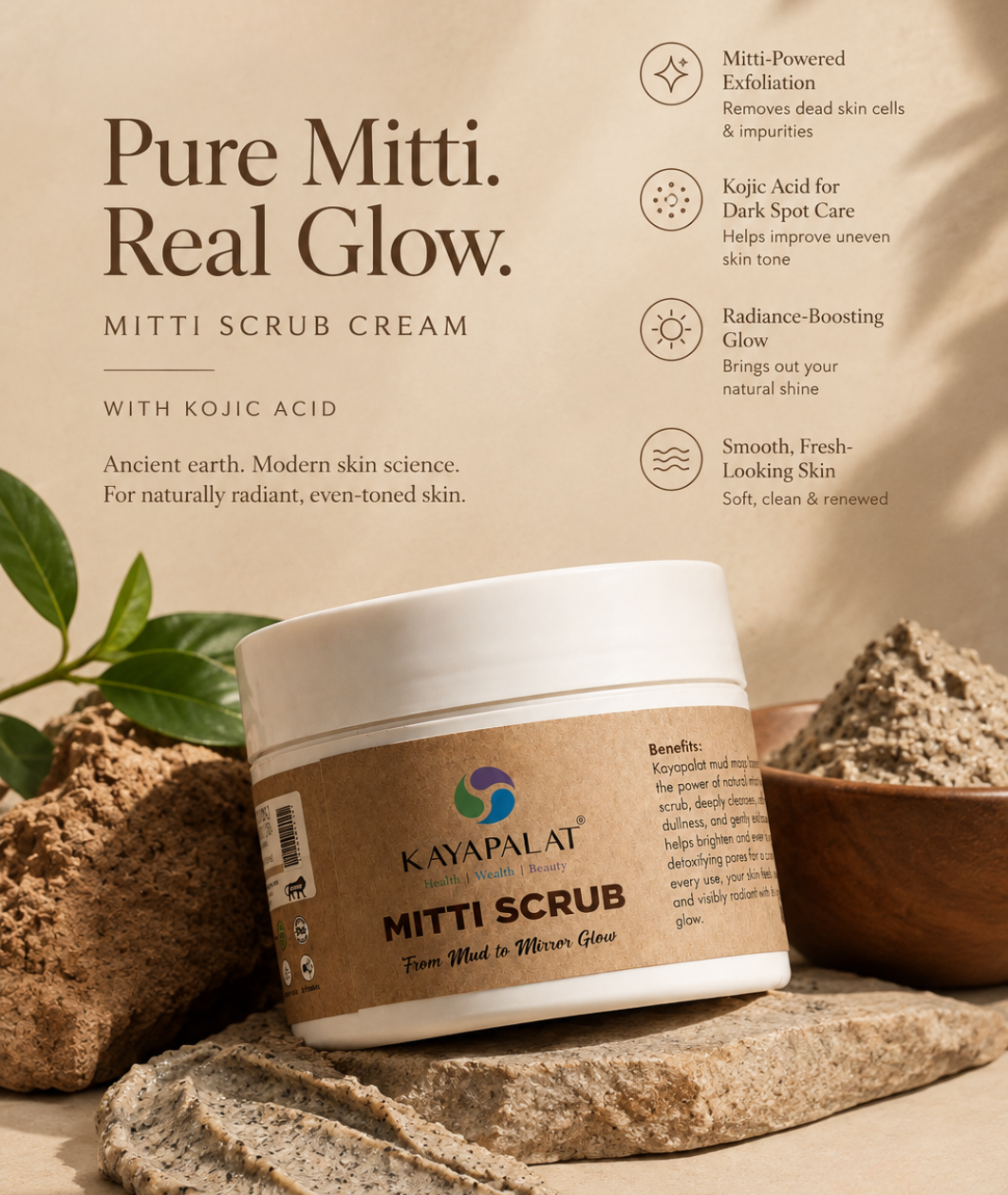 Kayapalат Mitti Scrub – Natural Mud Face & Body Scrub for Glowing Skin